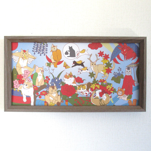 猫長方形ポスター「花札 藍色」（はにゃ札キャラを押し込んでみました