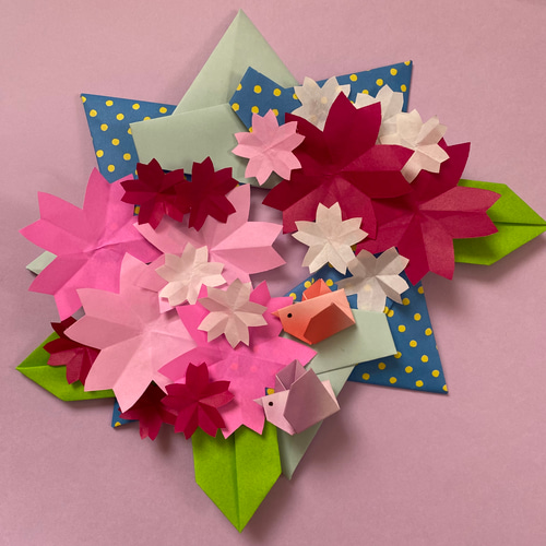 折り紙リース 春 桜 さくら 小鳥のさえずり 壁面飾り 施設 病院 保育園