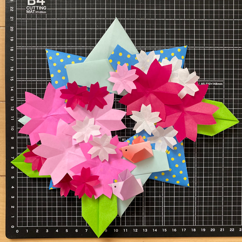 折り紙リース 春 桜 さくら 小鳥のさえずり 壁面飾り 施設 病院 保育園