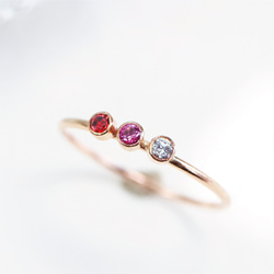 14公斤天然寶石誕生石戒指，鑲嵌3顆天然寶石/嬰兒戒指，低過敏性，可日常佩戴，小指戒指 第2張的照片