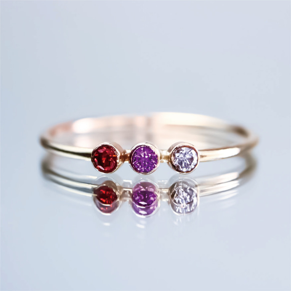14公斤天然寶石誕生石戒指，鑲嵌3顆天然寶石/嬰兒戒指，低過敏性，可日常佩戴，小指戒指 第1張的照片