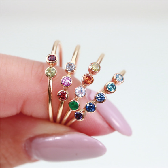 14公斤天然寶石誕生石戒指，鑲嵌3顆天然寶石/嬰兒戒指，低過敏性，可日常佩戴，小指戒指 第13張的照片