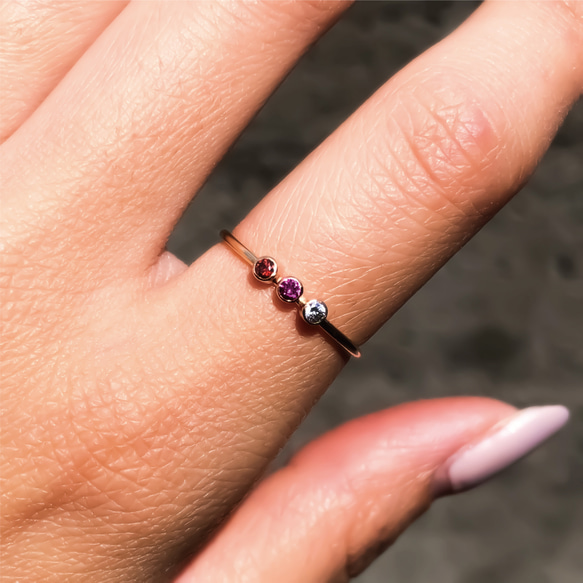 14公斤天然寶石誕生石戒指，鑲嵌3顆天然寶石/嬰兒戒指，低過敏性，可日常佩戴，小指戒指 第9張的照片