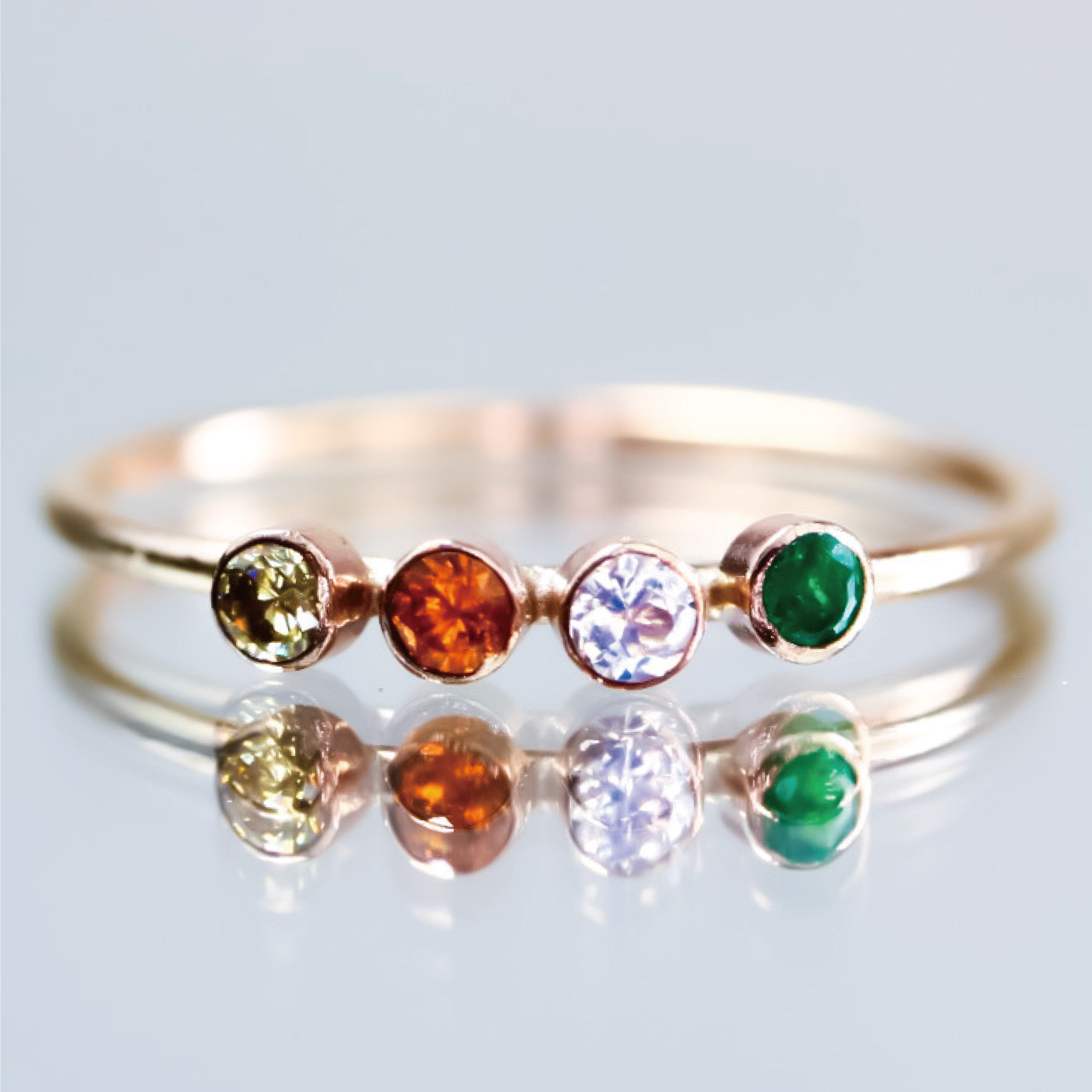 14kgf　4粒選べる天然石・誕生石リング／ベビーリング　アレルギー対応　付けっぱなしOK　ピンキーリング