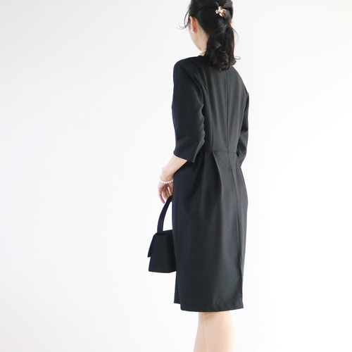 セットアップ【洗える】黒フォーマルウエストタックワンピース セットアップ【洗える】黒フォーマルウエストタックワンピース