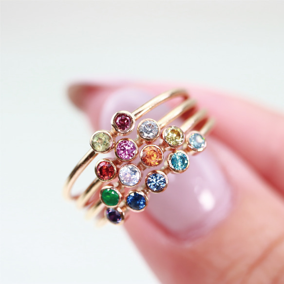 14kgf 五件套天然寶石誕生石戒指/嬰兒戒指，低過敏性，可日常佩戴，小指戒指 第12張的照片
