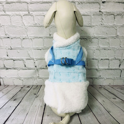 冬用犬猫ハーネス  ライトブルー　あったかモコモコ襟・裾付き　 3枚目の画像