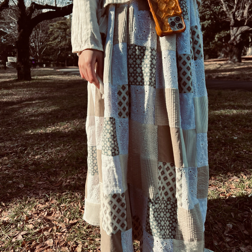 パッチワークスカート 冬素材 ロングスカート（マキシ丈  