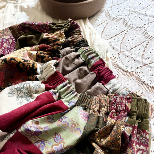 パッチワークスカート 冬素材 ロングスカート（マキシ丈  