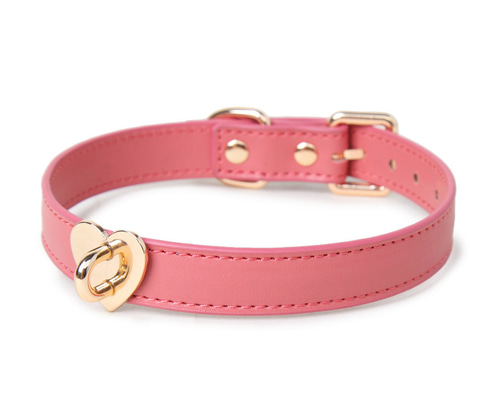 愛を象徴する本革ハート桃色本革チョーカー 人間用首輪 リード付き