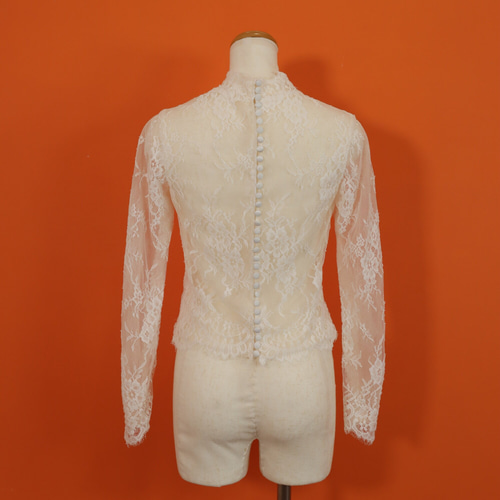 ボレロ ロングスリーブ ハイネック 流れる透け花レース 花嫁  