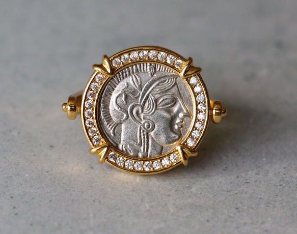 古代スタイル　ギリシャコイン　真鍮　リング　Brass　Ring　15号　指輪　リバーシブル 1枚目の画像