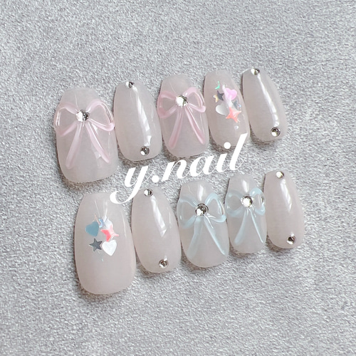 リボンネイル/ぷっくりリボンネイル/韓国ネイル/y2k ネイルチップ