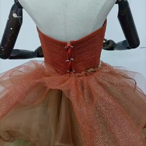 クラシカル カラードレス テラコッタ色 ベアトップ ビジュー ビスチェ  