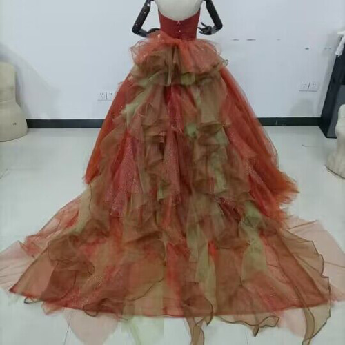 クラシカル カラードレス テラコッタ色 ベアトップ ビジュー ビスチェ  