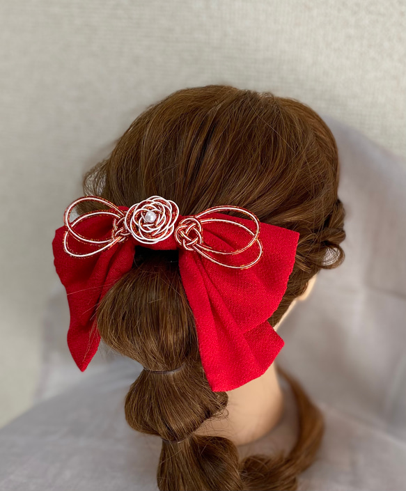 髪飾り リボン ヘアアクセサリー 卒業式 卒業袴 赤 和装 ハーフアップ
