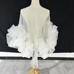 上衣 透明紗荷葉邊荷葉袖子設計婚紗 第4張的照片