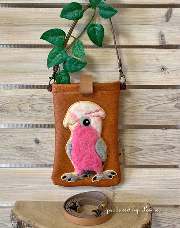 ＊受注制作(羽色変更可能)＊2WAYスマホポーチ /モモイロインコ