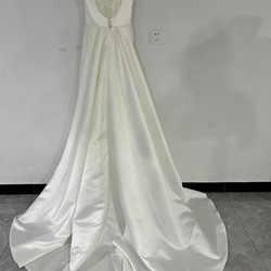 フランス風 スクエアネック ウエディングドレス Aライン くるみボタン ノースリーブ 花嫁 妊婦 拳式 5枚目の画像