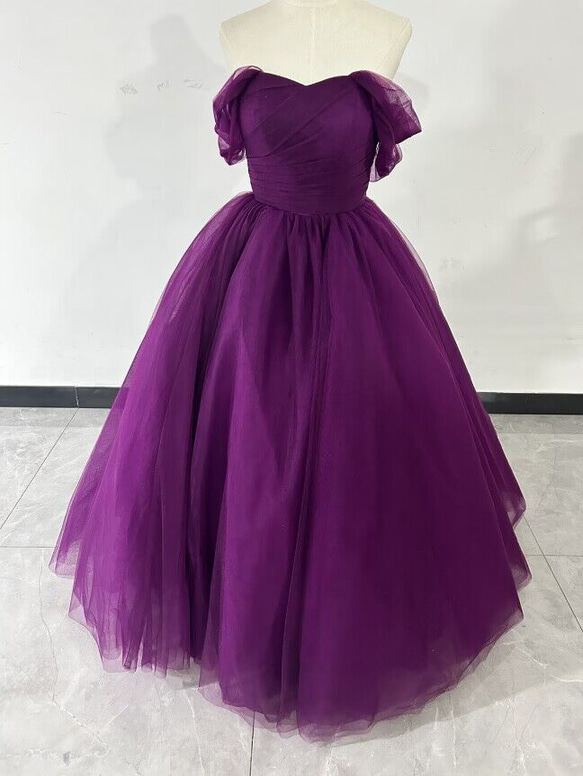 カラードレス パープル Aライン プリンセスライン エレガント  