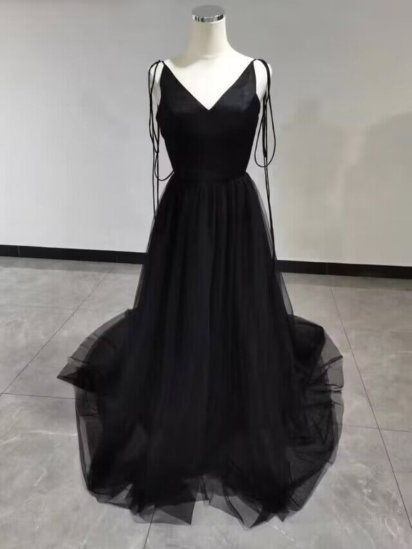 パーティードレス ブラック キャミソール Vネックバックレス オーダー  