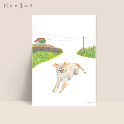 ○旅先であったかい犬に出会う｜イラストポストカード（1セット） 日常ポストカードのイラスト作成 1枚目の画像
