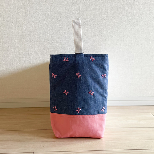リボン刺繍のレッスンバッグセット シューズバッグ お着替え入れ