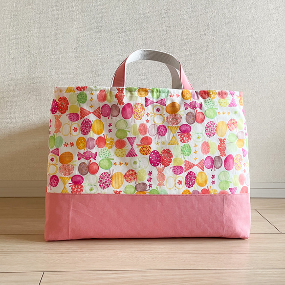 りぼんちょうちょ柄のレッスンバッグ、絵本バック(入園・入学