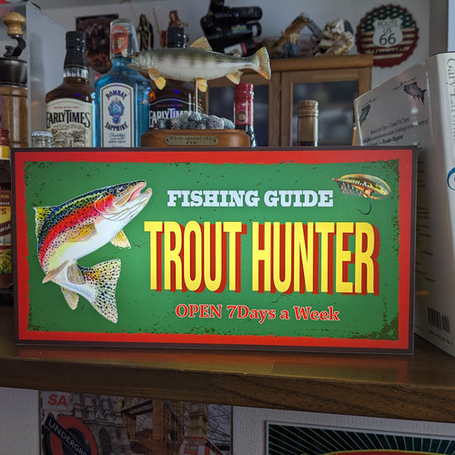 フライフッシング 毛鉤 釣り トラウト 鮭 鱒 看板 置物 雑貨 ライトBOX Lサイズ】フライフッシング トラウト 鮭 鱒 毛鉤 釣り プロ