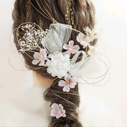 髪飾り 成人式 卒業式 結婚式 水引 金箔 リボン ドライフラワー 桜  RC147 1枚目の画像