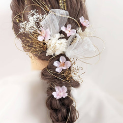 髪飾り 成人式 卒業式 結婚式 水引 金箔 リボン ドライフラワー 桜  RC148 3枚目の画像