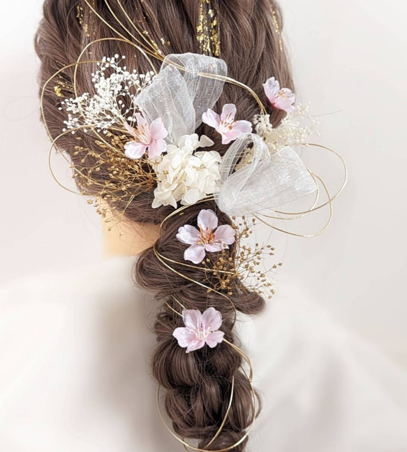 髪飾り 成人式 卒業式 結婚式 水引 金箔 リボン ドライフラワー 桜  RC148 3枚目の画像