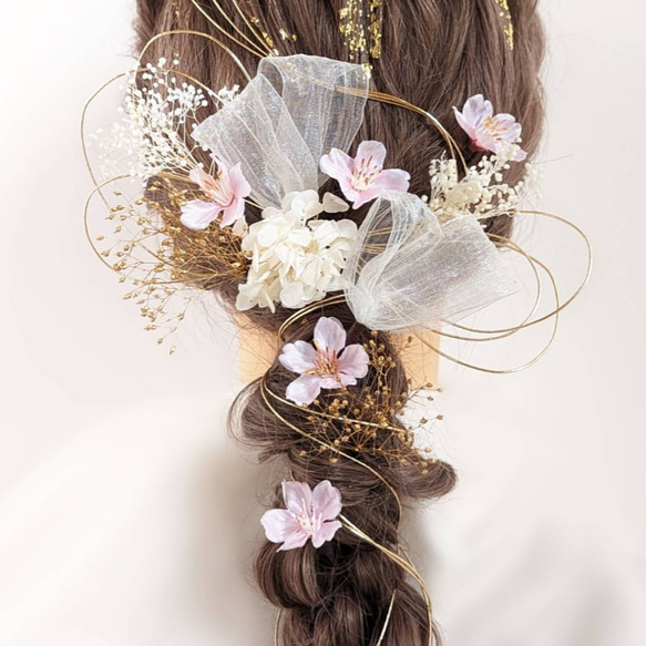 髪飾り 成人式 卒業式 結婚式 水引 金箔 リボン ドライフラワー 桜  RC148 1枚目の画像