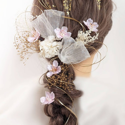 髪飾り 成人式 卒業式 結婚式 水引 金箔 リボン ドライフラワー 桜  RC148 2枚目の画像
