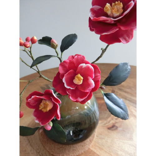 ガラス花瓶 椿模様 椿(つばき)in富士山ガラス Sサイズ マジカル