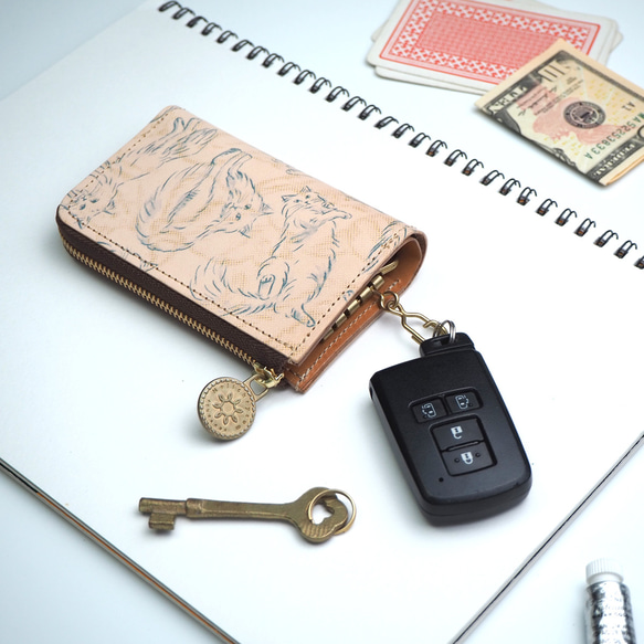 L型拉鍊鑰匙包（*36圖案）真皮女用男用智慧鑰匙鑰匙扣卡硬幣 第2張的照片