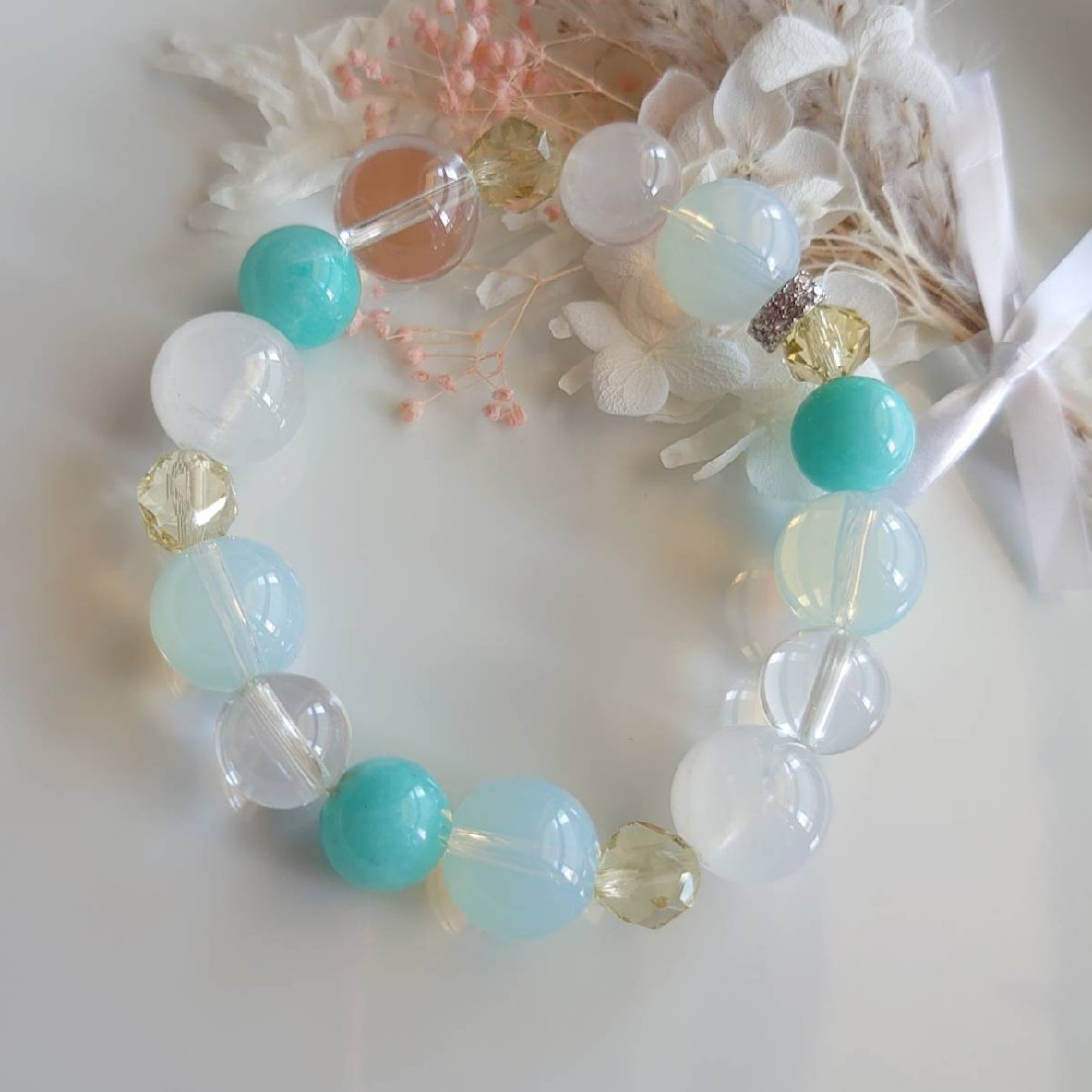 オパライト、アマゾナイト、シトリンのオシャレブレスレット　素敵な逸品