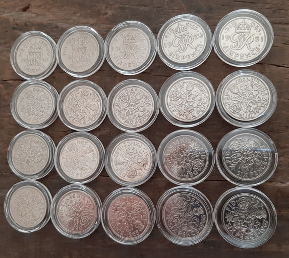 1947~1967英国の幸せのシックスペンス 20枚セット イギリス から ラッキー6ペンスウエディングコイン 美品 1枚目の画像