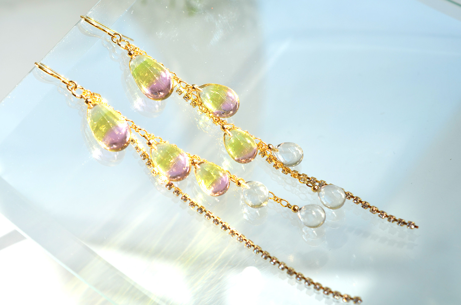 ピンクイエロー＊シャンデリアピアス（イヤリング）
