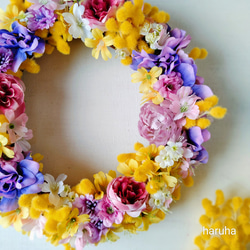 Creema限定ミモザの春めきリース アーティフィシャルフラワー アートフラワー 造花リース 4枚目の画像