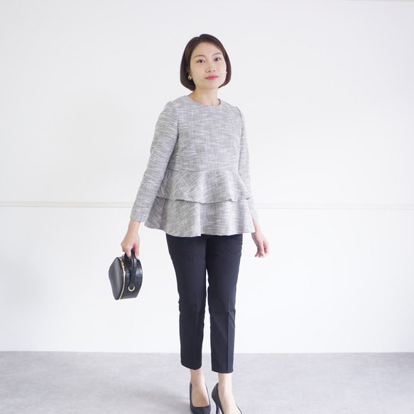 Tweed peplum blouse ツイードペプラムブラウス（ブラック）38 2枚目の画像