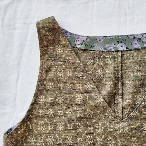 着物リメイク◇ダマスク柄手織り紬の2WAYローウエストワンピース