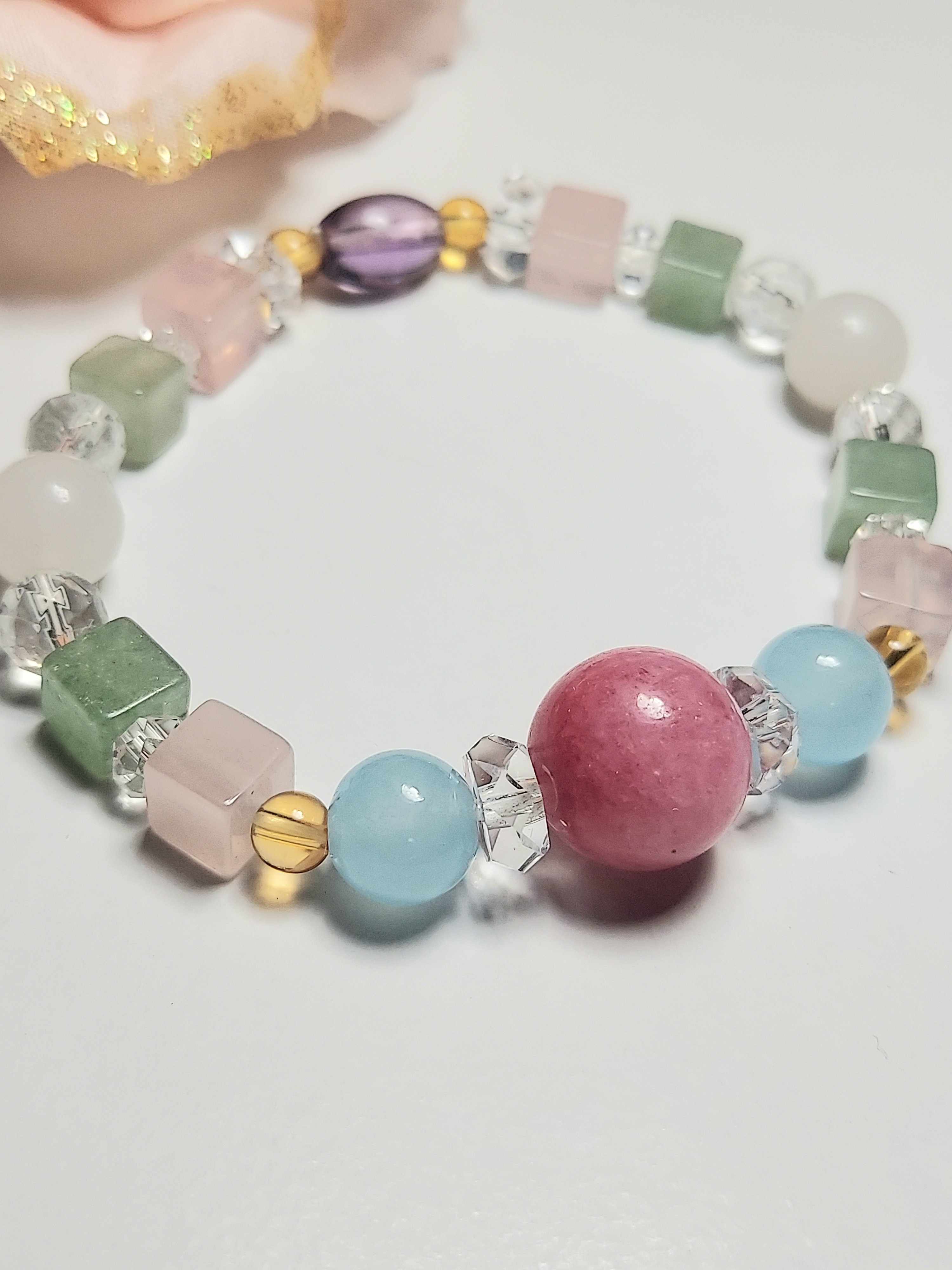 【愛も恋も思いのままに☆貴女を美しくするブレスレット】 インカローズ  アクアマリン  天然石  ストーン　パワー