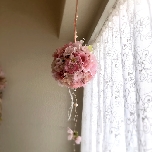 桜色フラワーボール【桜ハンドメイド2024】【春色新作2024】ボール 