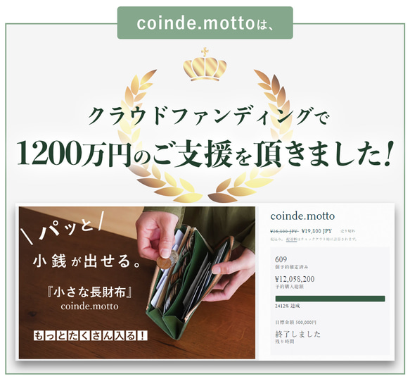 パッと小銭が出せる「小さな長財布」 coinde.motto キャメル 4枚目の画像