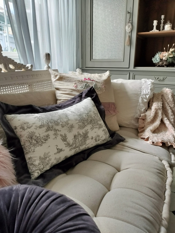 フランス製生地 トワルドジュイ クッション ベロア リネン フレンチ