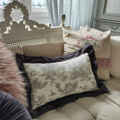 フランス製生地 トワルドジュイ クッション ベロア リネン フレンチ