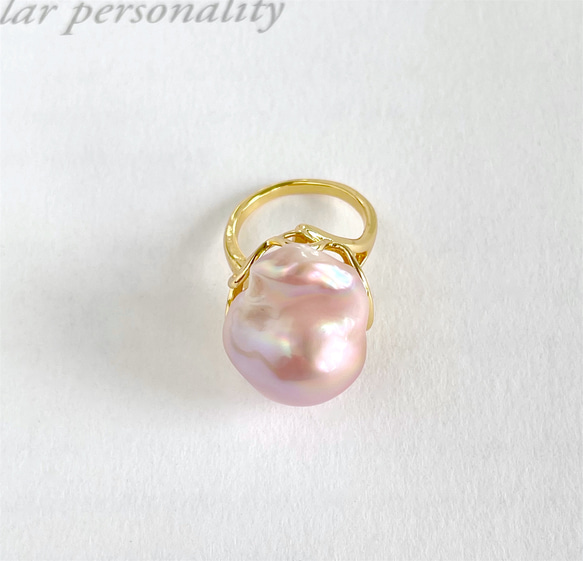牡蠣珍珠大珍珠戒指（銀色）均碼#12~ 第14張的照片