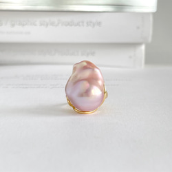 牡蠣珍珠大珍珠戒指（銀色）均碼#12~ 第4張的照片