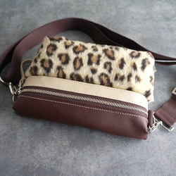 秋色カフェオレブラウン ヒョウ柄ファー×エコレザー　クロスボディバッグ ミニショルダーバッグ 斜め掛けポシェット 9枚目の画像